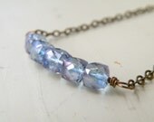 Blue Quartz Necklace, Carrie Bradshaw Necklace, Gemstone, Vintage Brass