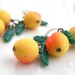 Sale 40% Off - Peach Earrings, Fruit Jewelry, Summer Peach, Vintage