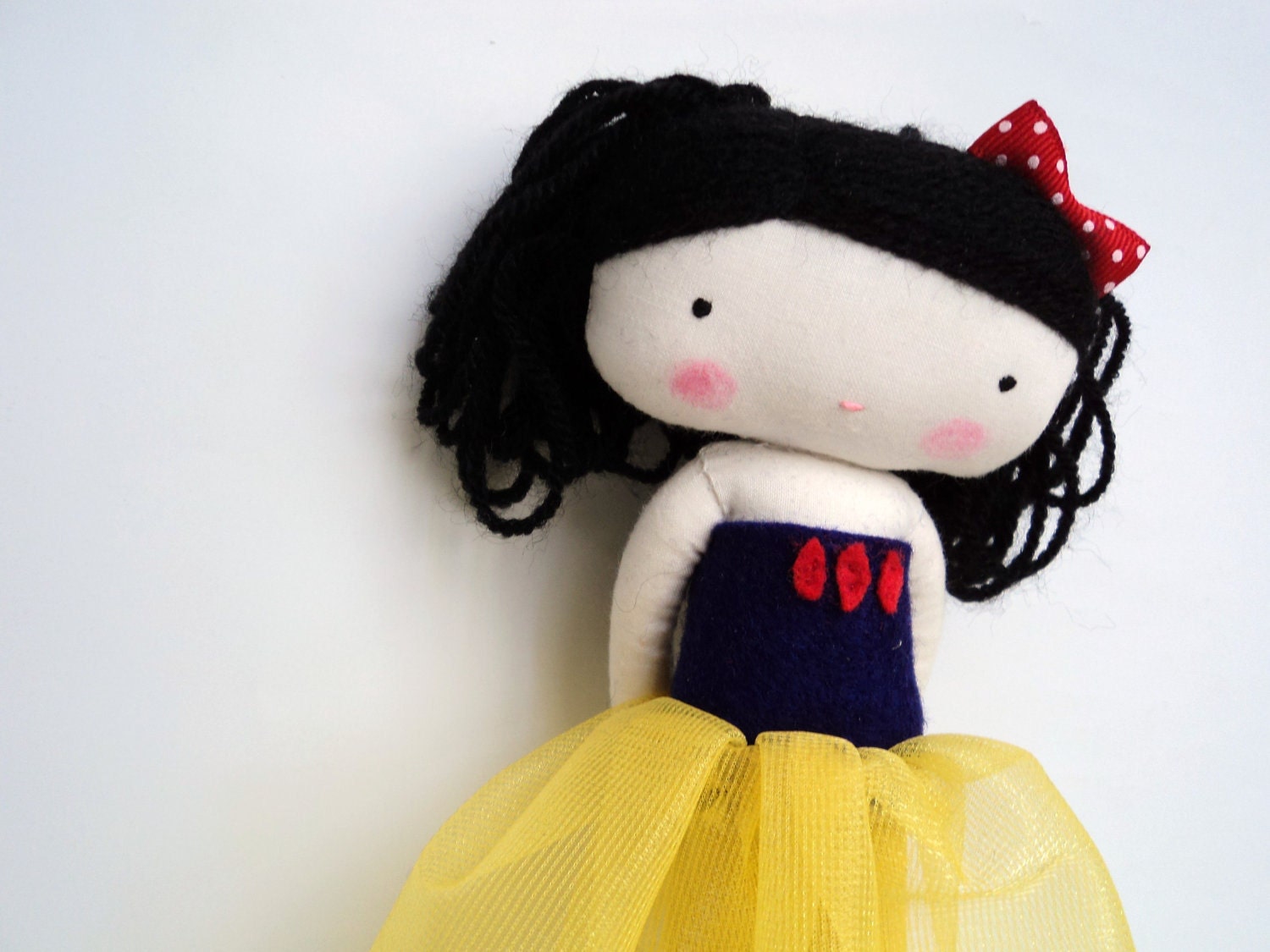 snow white rag doll - fairy tale princess cloth doll art cloth doll with crochet apple made to order
