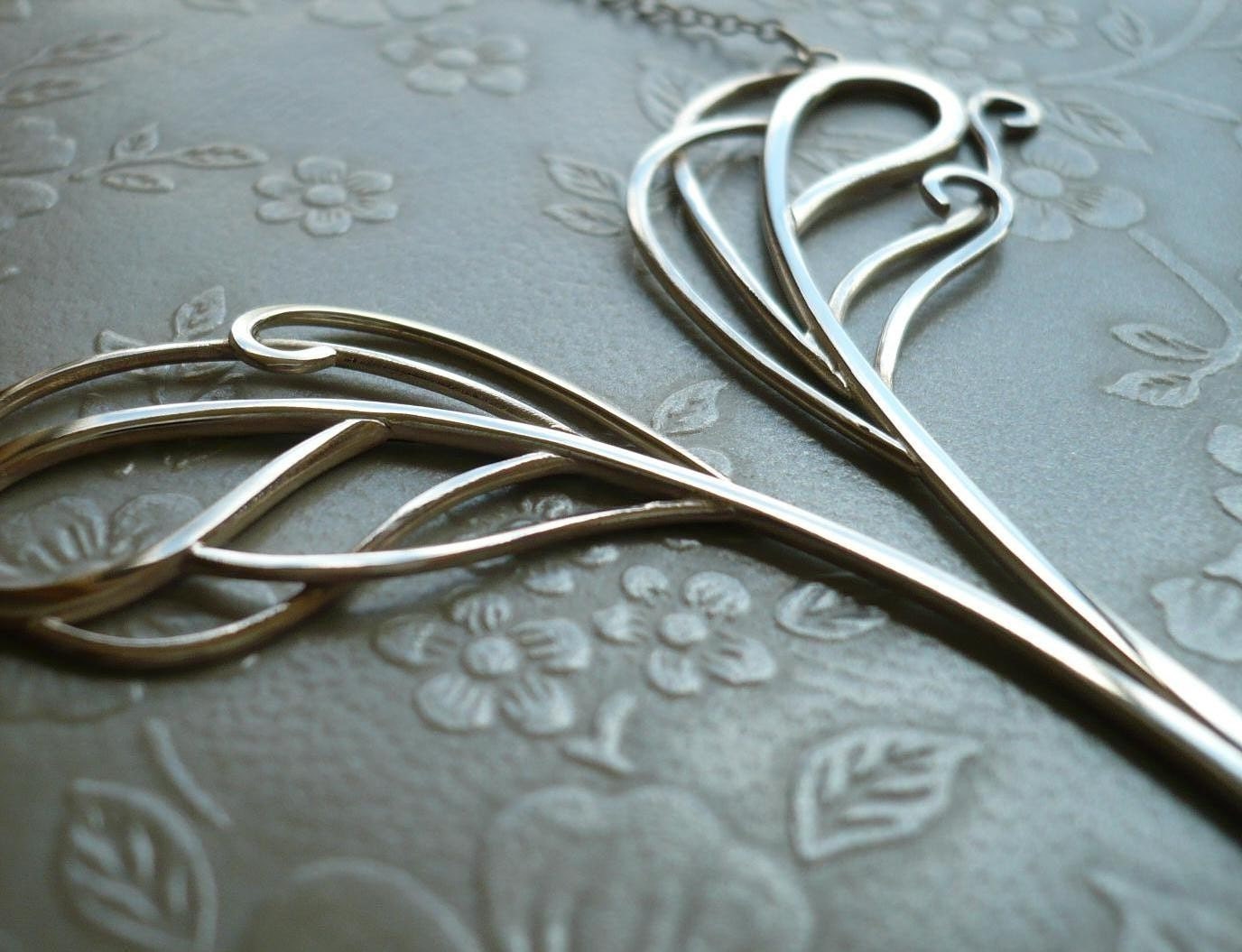 Limited Edition Double Peacock Feather Necklace. Sterling Silver and Aqua Chalcedony
