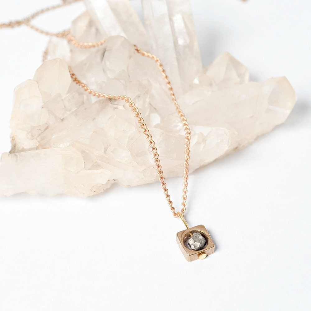 Framed Pyrite Necklace on on a 14k Gold Filled Chain