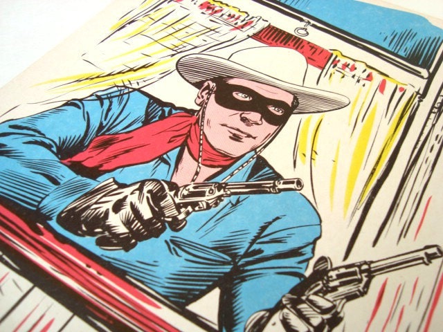 Vintage illustration from an unloved book. LONE RANGER (pair)