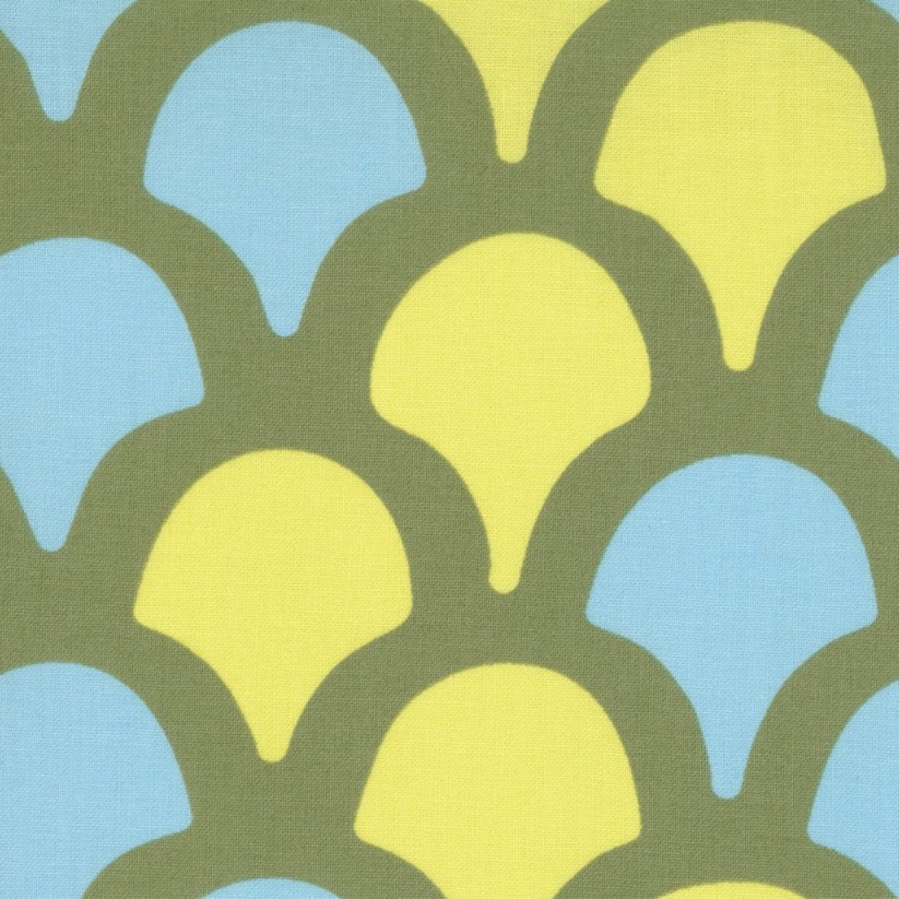 SALE - 1 Yard Sugar Pop Shells in Citron and Turquoise by Liz Scott for Moda