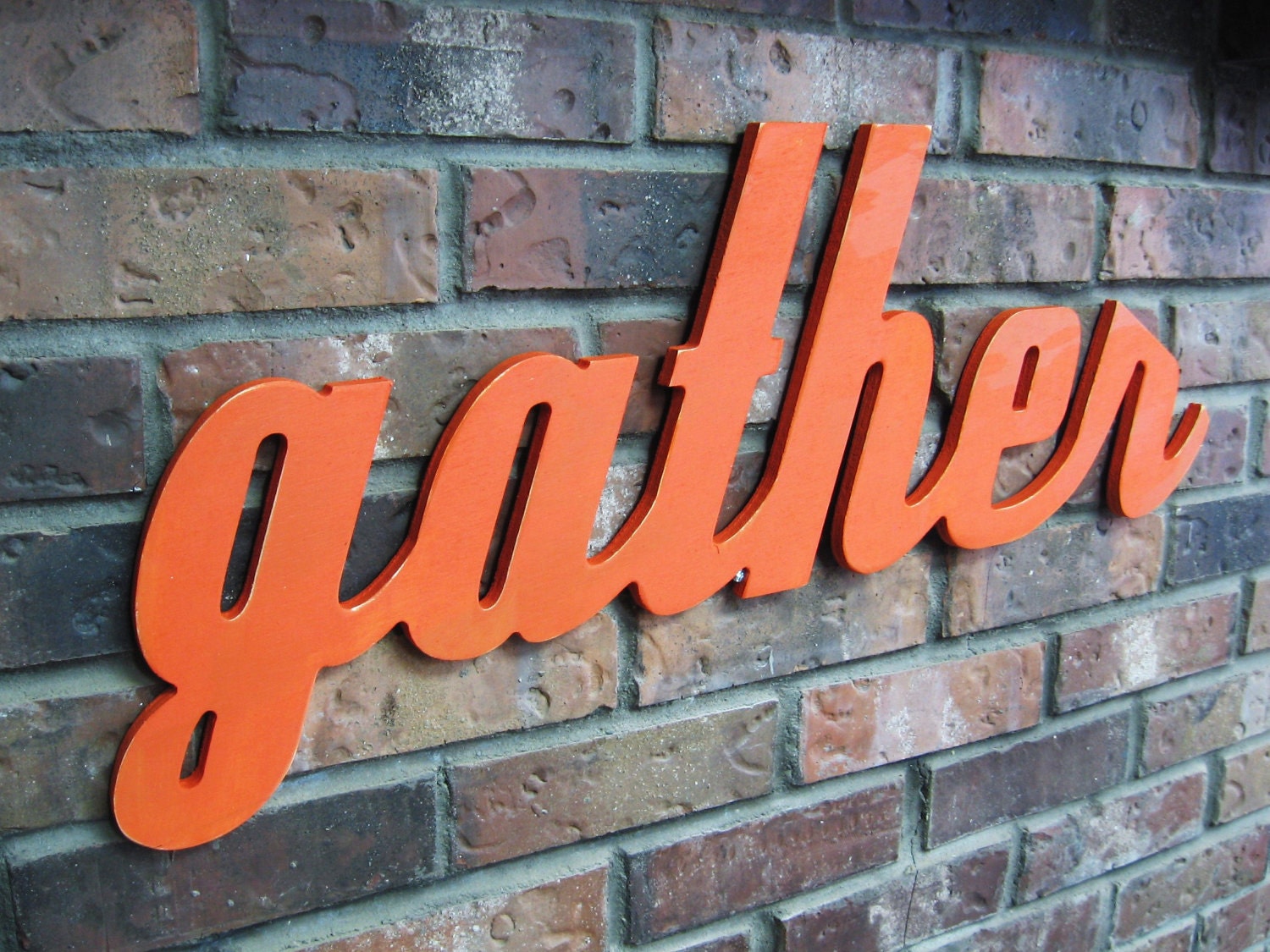 Orange Gather Sign - Wood Wall Decor - Family Room - Kitchen - 28 X 12