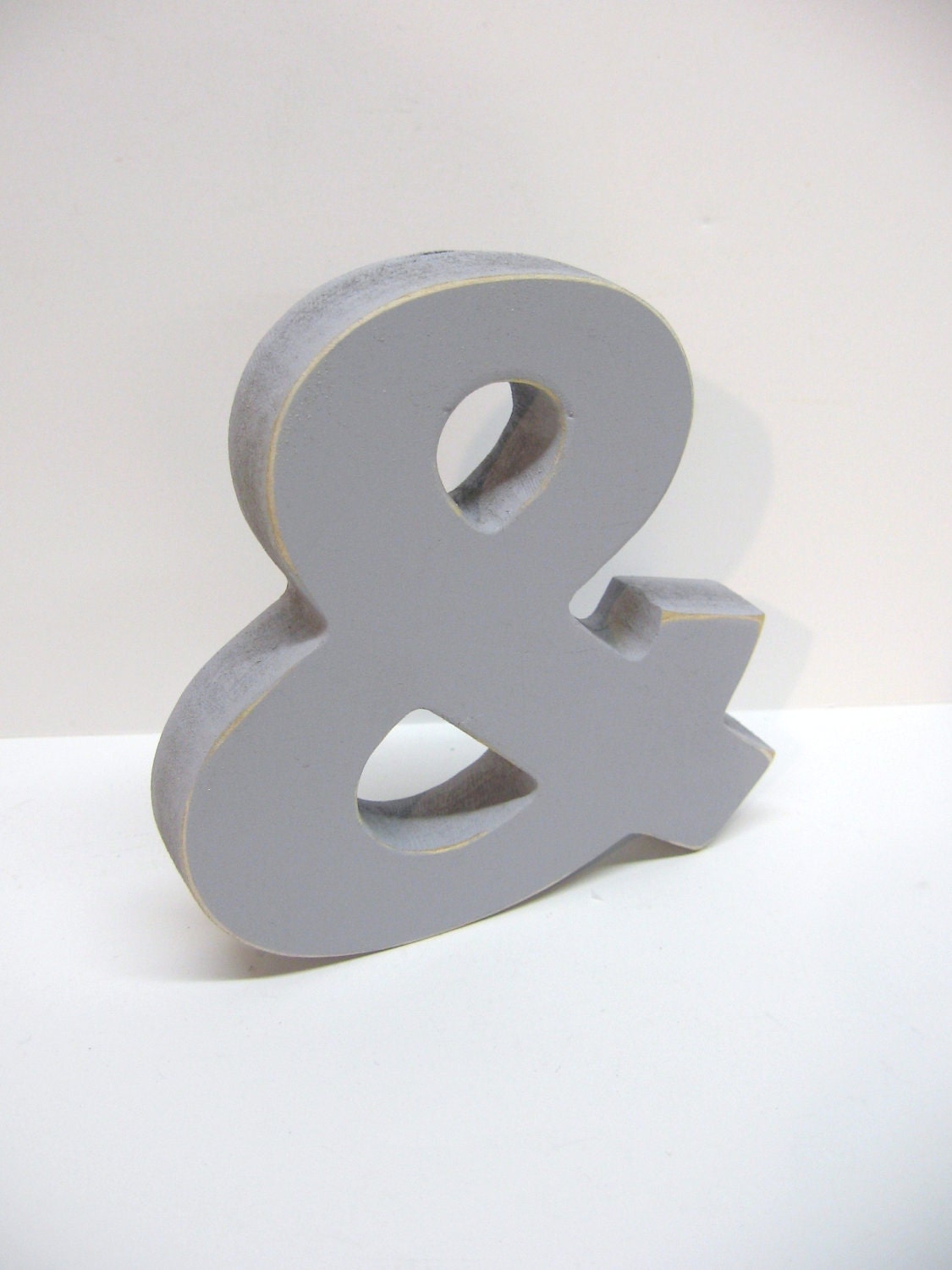 Wood Ampersand Sign - 5 Inch Shelf Sitter Style - Painted Grey - Distressed - Typography - Wedding Decor