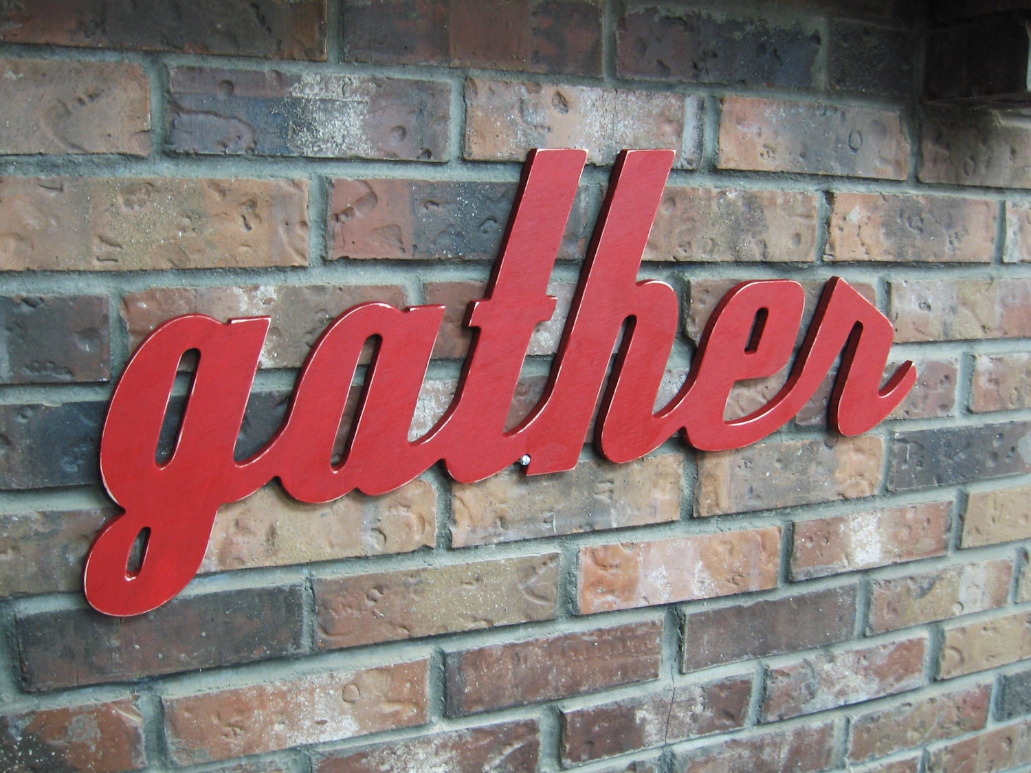 Red Gather Sign - Wood Wall Decor - Family Room - Kitchen - 28 X 12