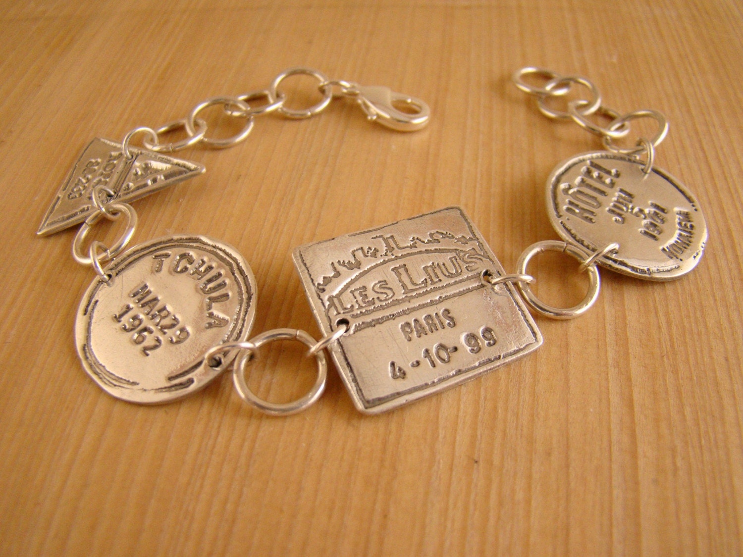 Fine Silver Parisian Postage Stamp Chain Bracelet - Free Shipping to USA