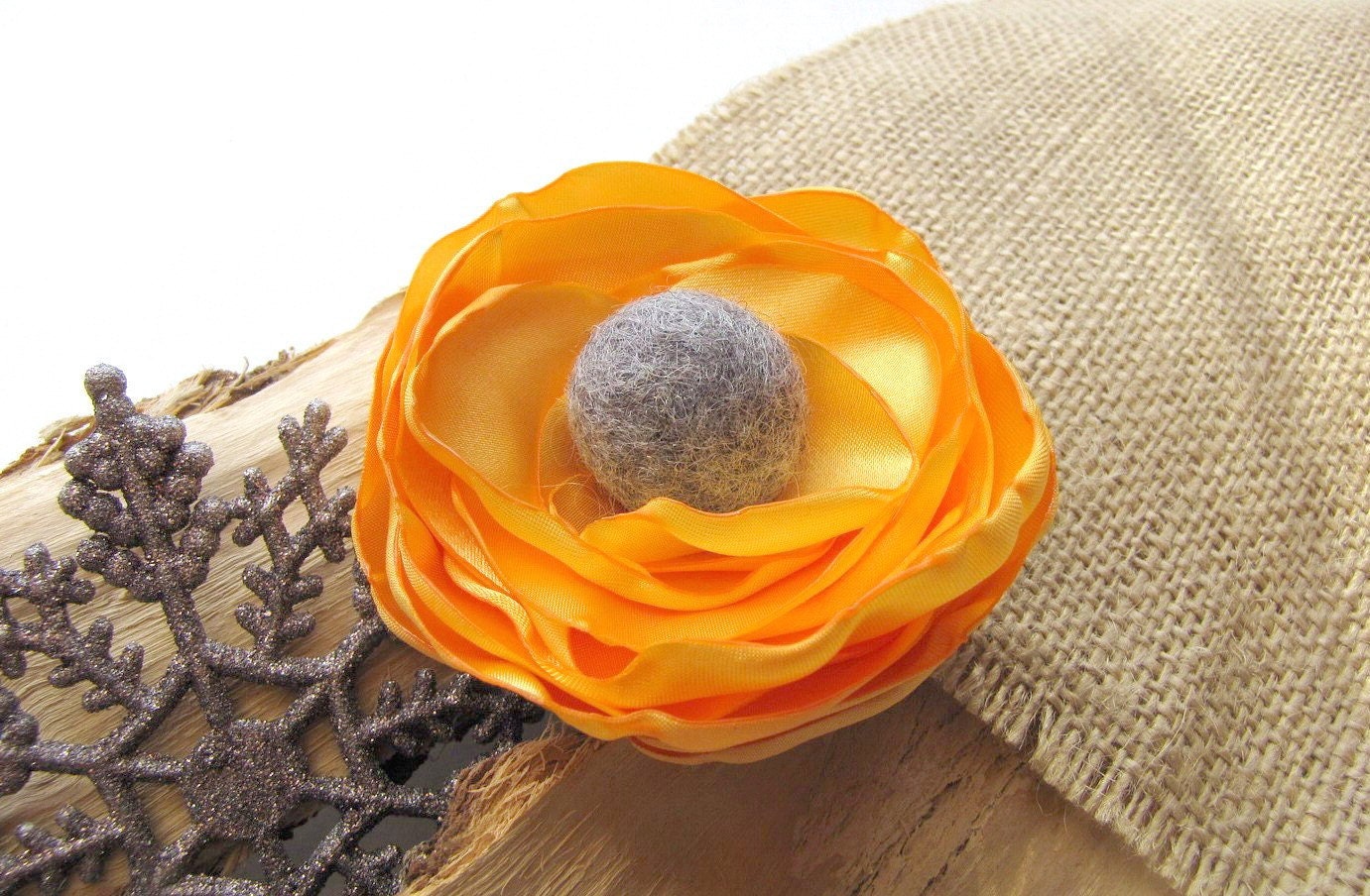 Handmade fabric flower brooch - BRIGHT YELLOW SATIN (b6)