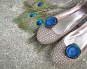 Shoe clips with handmade fabric flowers (set of 2 pcs )- PEACOCK BLOSSOMS