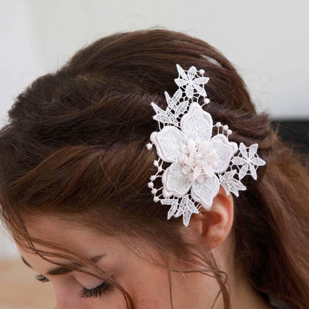 Shooting star lace bridal hair pin - white, ivory, silver