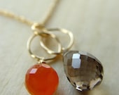 Topaz Carnelian Gold Necklace - interlocking circle chain