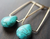 Rectangular Turquoise Earrings 14k Gold