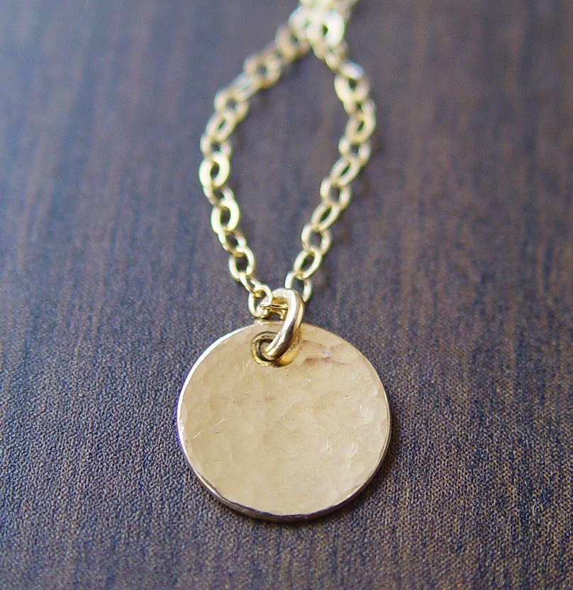 Hammered Round Disc Necklace 14k Gold