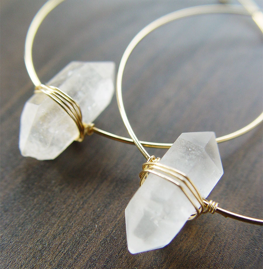 Herkimer Diamond Gold Hoop Earrings