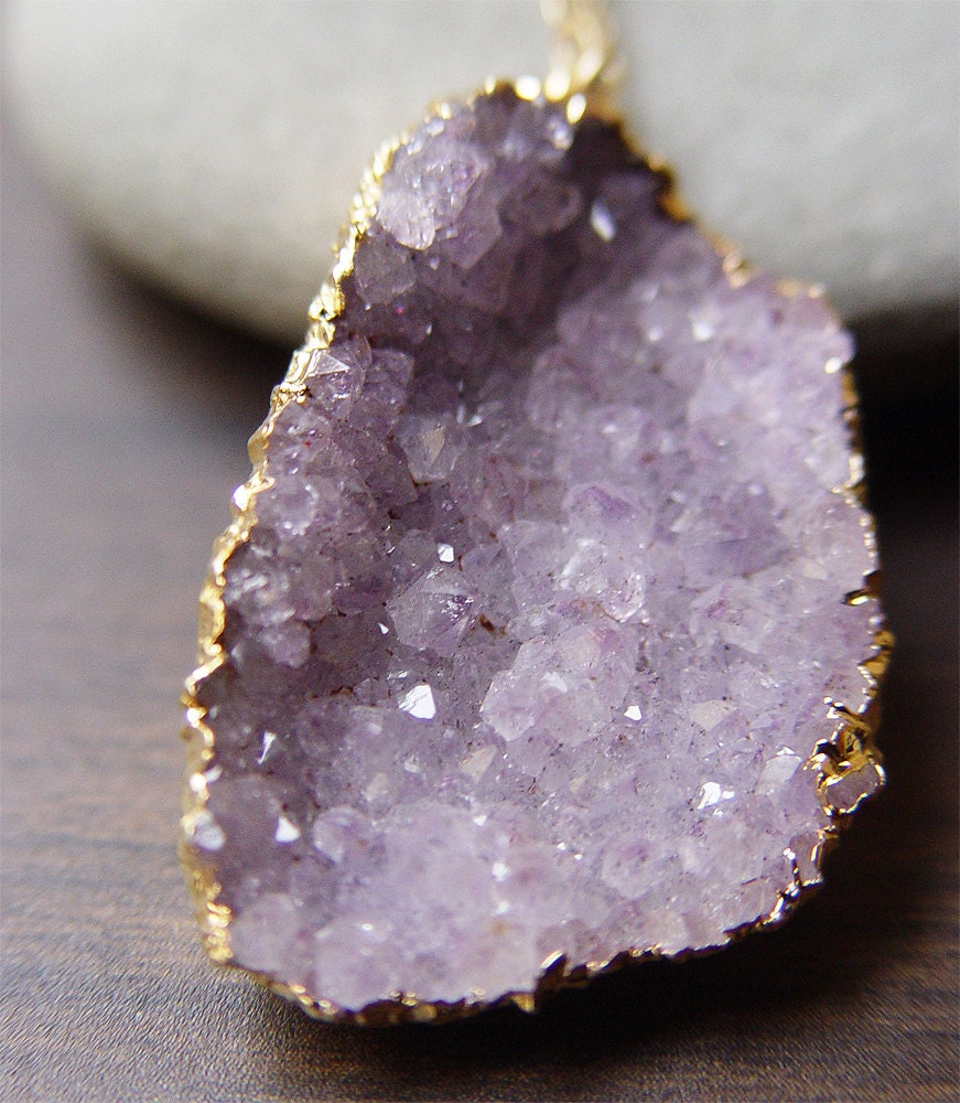 Lavender Amethyst Druzy Necklace 14k Gold