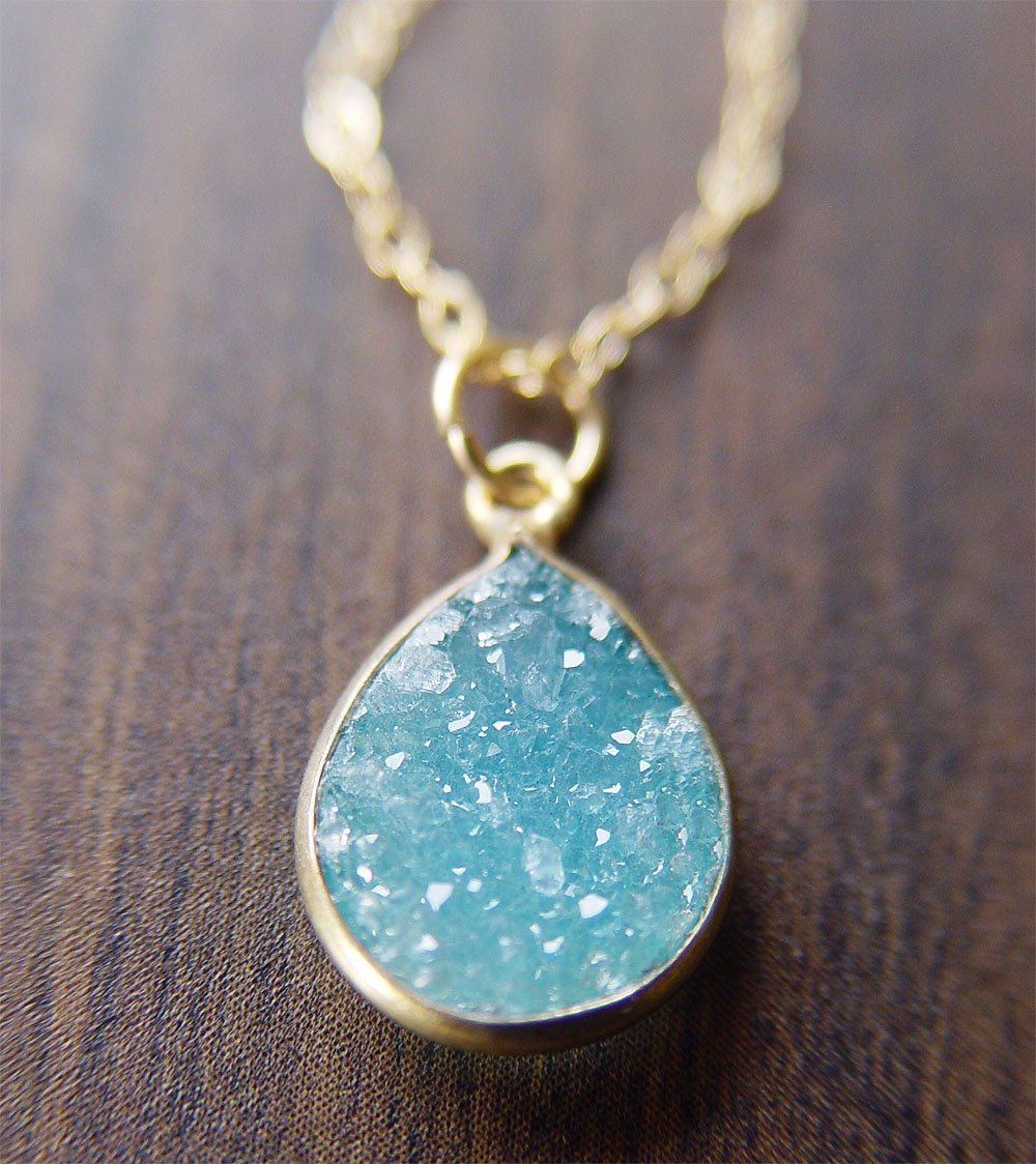 Teal Druzy Gold Necklace