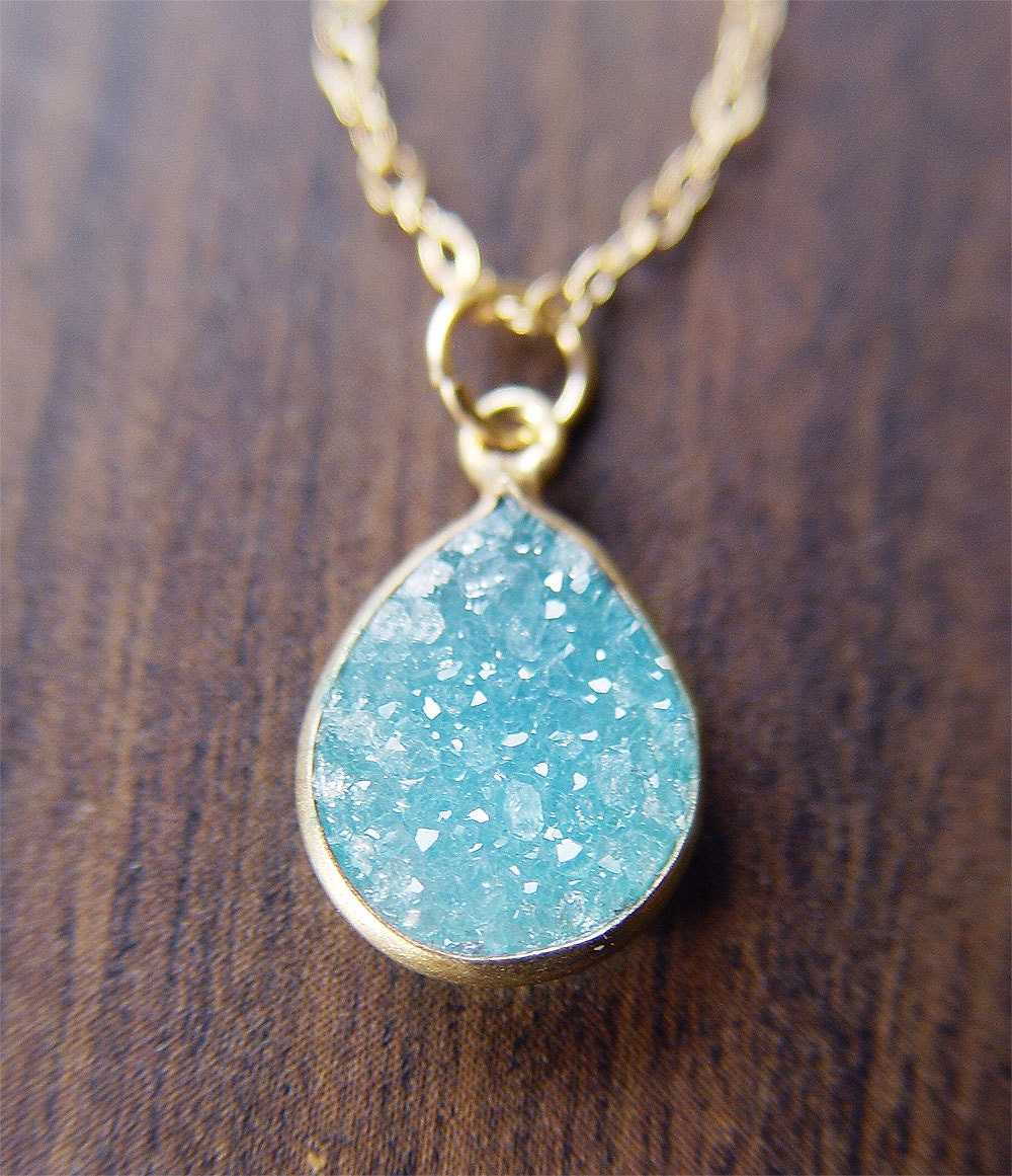 Teal Druzy Gold Necklace
