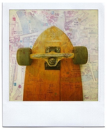 Skateboard polaroid print 4x5 - collage handmade - fine art print signed by its author