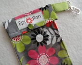 Epi Pen Carrier with Clear Pocket and Clip 4x8 Holds 2 Allergy Auto Injector Pens -  Mod Gray Floral Fabric