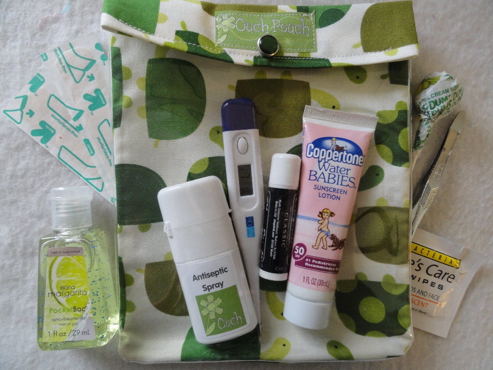 Large Ouch Pouch TM Clear First Aid Travel Organizer Car Diaper Bag Purse ( 6x8 Ann Kelle Turtle in Grass Fabric ) Teacher New Mom