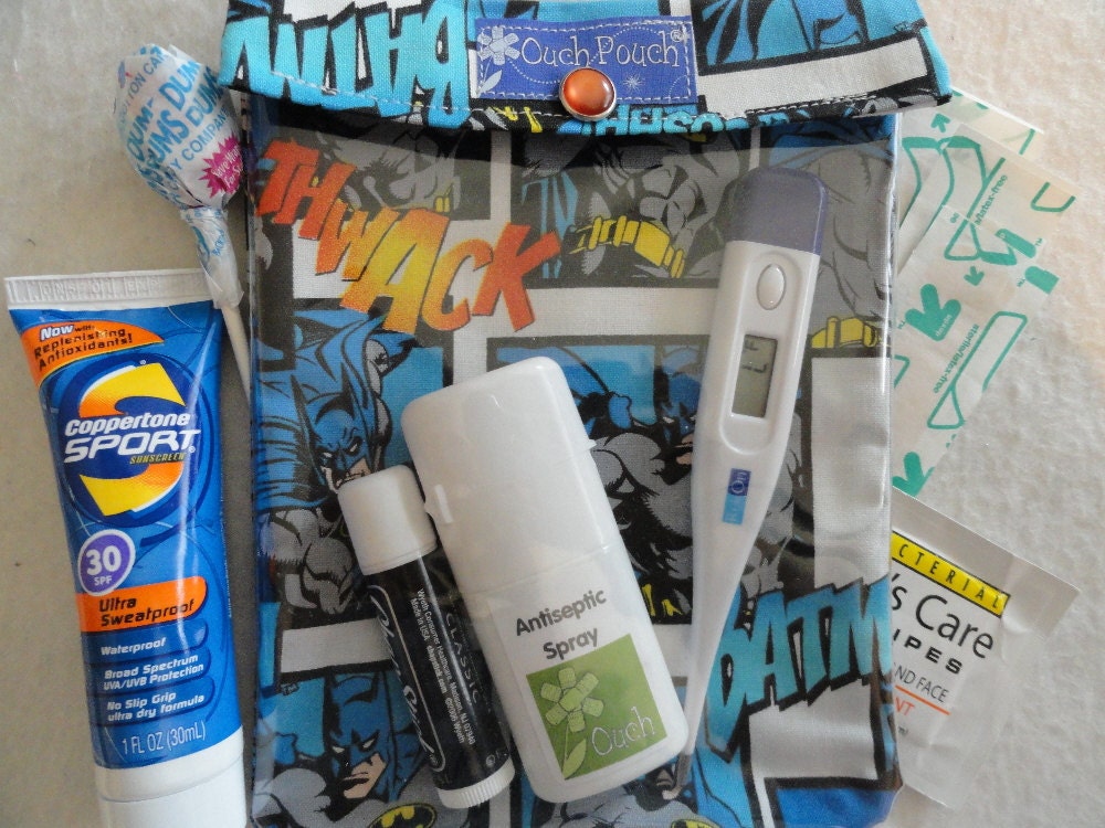 Medium Ouch Pouch TM First Aid Organizer for Diaper Bag Car Purse Boo Boo's (5x7 Batman Fabric) Big Boy Gift
