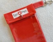 NEW - Epi Pen Carrier with Clear Pocket and Clip 4x8 Holds 2 Allergy Auto Injector Pens -  Red Fabric - Readers Choice Finalist
