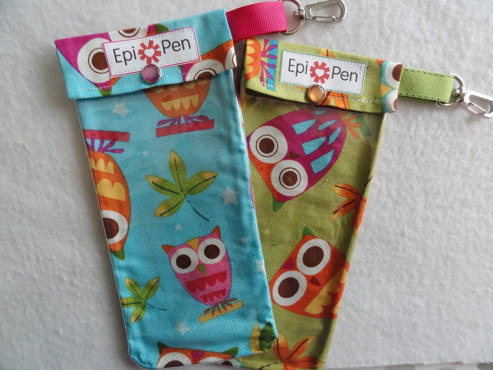 Epi Pen Pouches (2 Pack) Clear Pocket and Clip - Each Holds 2 Adult or Jr.  Allergy Pens - 4x8 You Choose Fabric