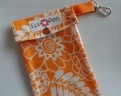 EpiPen Carrier 4x8 Holds 2 Allergy Auto Injector Pens w/ Clear Pocket and Clip - Floral in Papaya Fabric  - Readers Choice Finalist