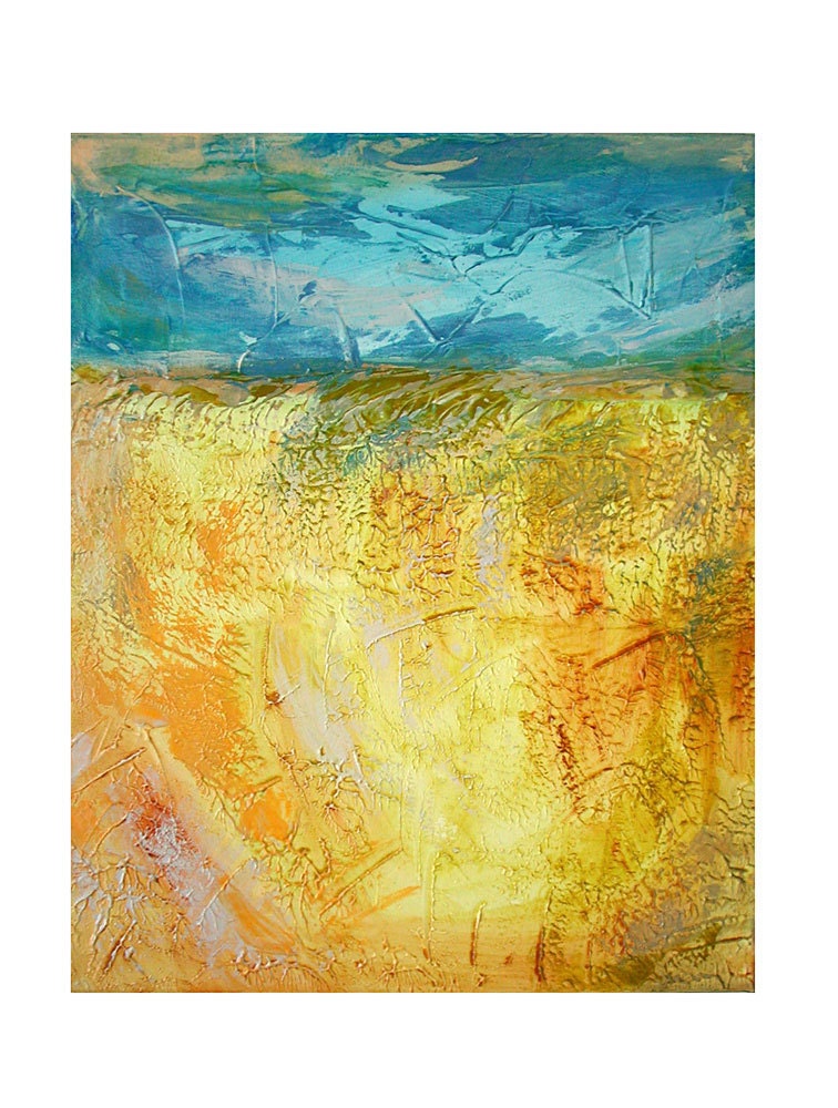 Original Abstract Landscape Minimalist Textured Painting "Stormy" 16x20 Canvas LindaSuzStudios