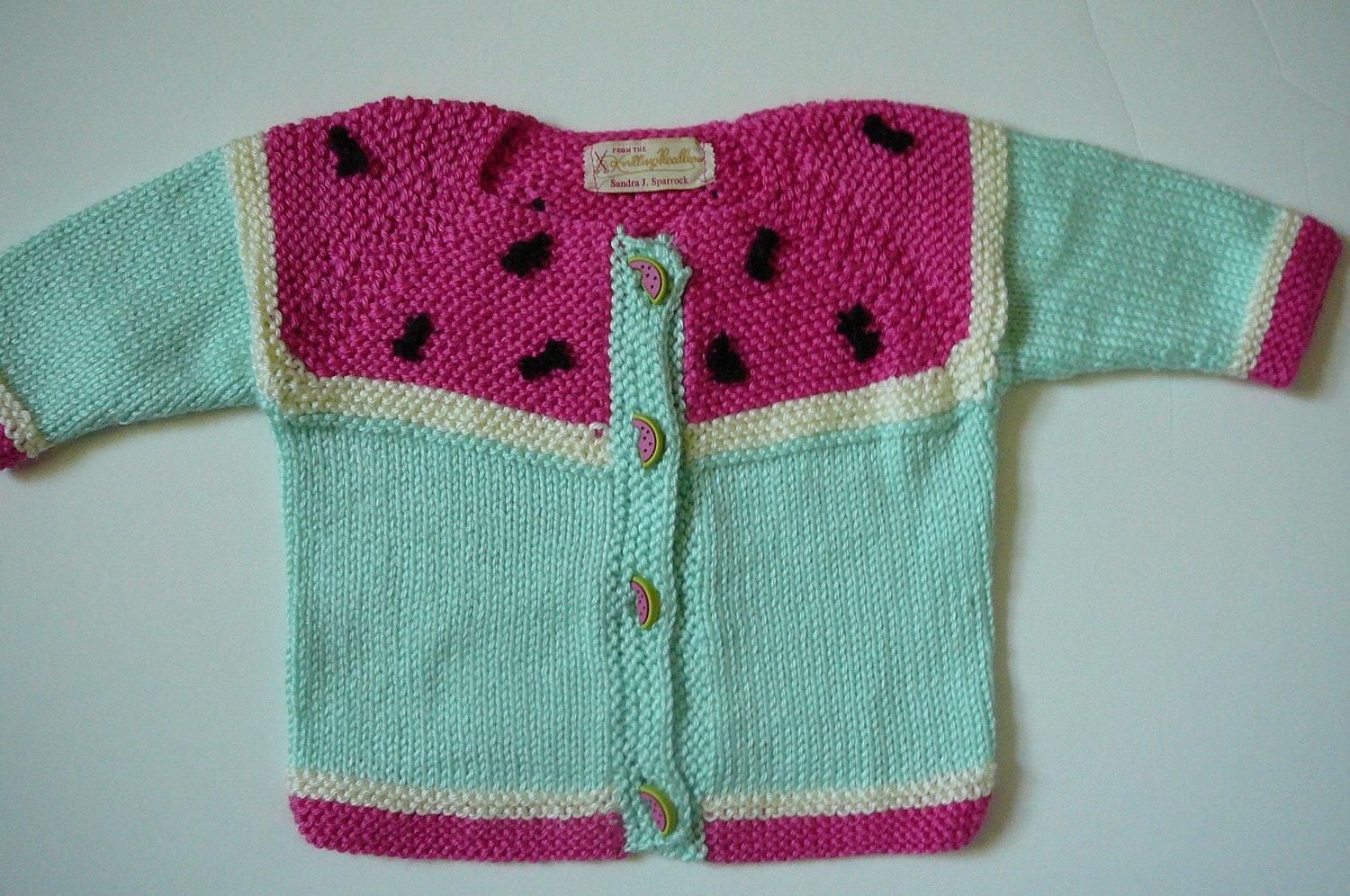 Handknit Watermelon Baby Sweater      READY TO SHIP   Size 9-12 months