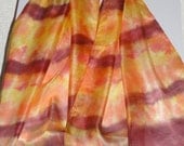 Silk scarf long orange yellow burgundy