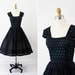 1940s dress / 50s dress / Black and Green Eyelet Taffeta Party Dress by Fred Perlberg