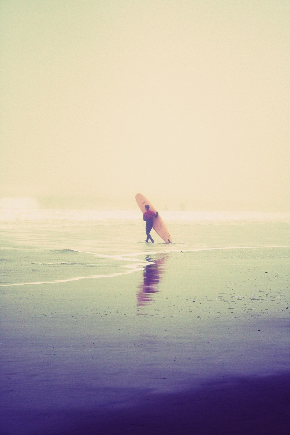 surfer foggy beach fine art vertical photograph 8x12