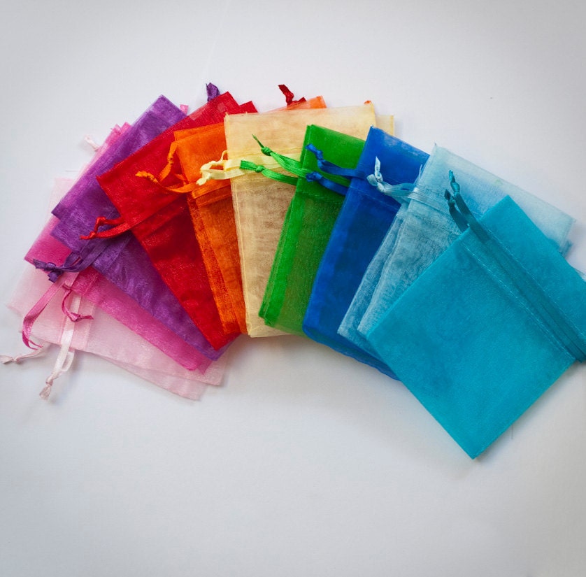 100 Organza Bags, 3x4 inch, multi color jewel tones, 10 colors