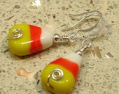 Candy Corn Holiday Halloween Fall Glass Wire Earrings