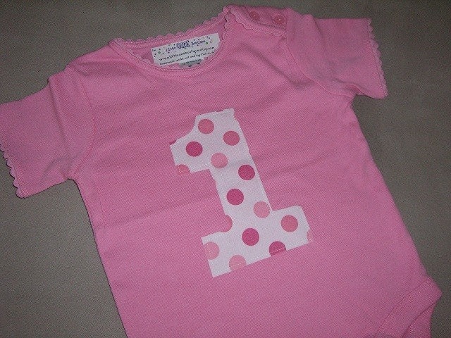 Infant/Toddler Girls First 1st birthday Pink Polka dot 1 scallop ric rac onesie 12-18m