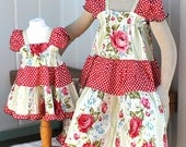 Matching Sister Dresses for Girls 100% Cotton Children's Clothes Polka Dot and Red Rose Peasant Style Girls Dress Girls Size 5 6 7 or 8