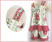 Shabby Chic Tween Girls Clothes Rose Garden Child Swing Top & Ruffle Short Set Girl's Outfit size 10 12 or 14 100% Cotton Childrens Clothing