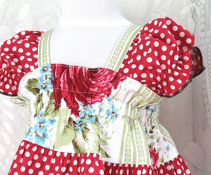 Matching Sister Dresses for Girls 100% Cotton Children's Clothes Polka Dot and Red Rose Peasant Style Girls Dress Girls Size 5 6 7 or 8