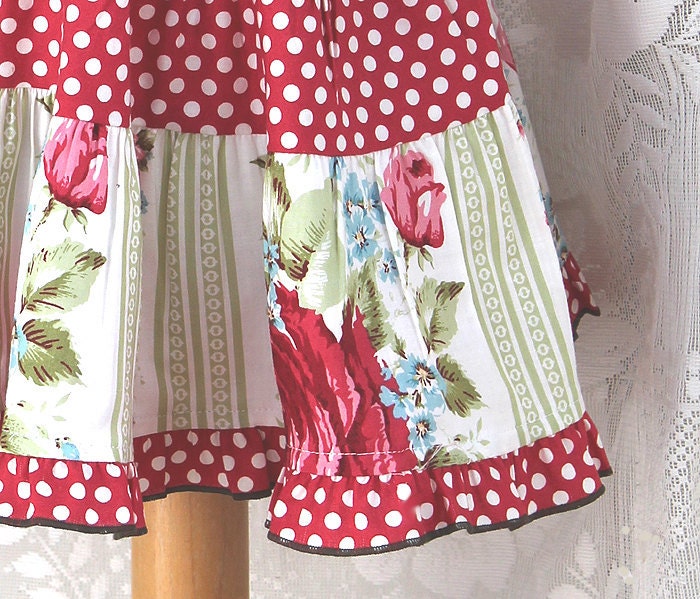 Matching Sister Dresses for Girls 100% Cotton Children's Clothes Polka Dot and Red Rose Peasant Style Girls Dress Girls Size 5 6 7 or 8