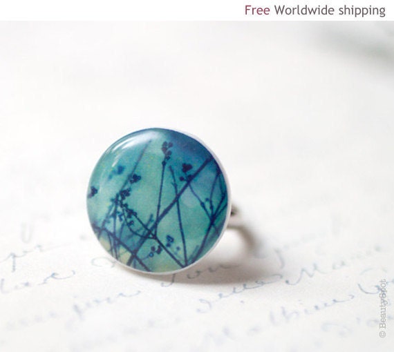Blue Cocktail Ring - Adjustable ring - Branches (R007)