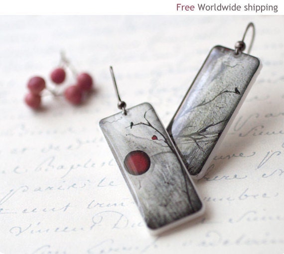 Red and Black Full Moon earrings (E035)