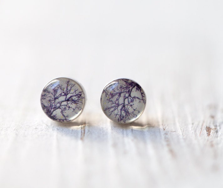 Tiny ear post - Tree earrings - Earring studs (E092)