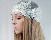 Wedding cap ,Bridal Blooming Cap Veil , Laced Veil , Vintage Headpiece ,Hair Accessory, Wedding Head Piece    - Style 211