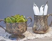 vintage silver plate cup and bowl scroll work