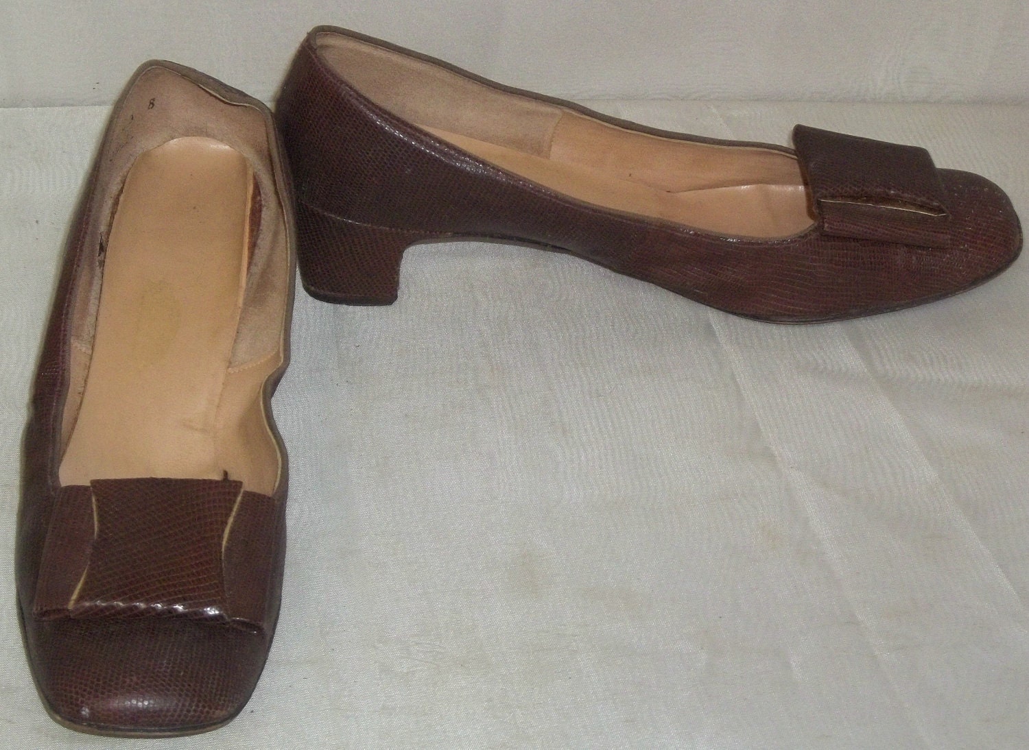 Vintage 1940's Lizard Skin High Heels Shoes Pumps 8 AA