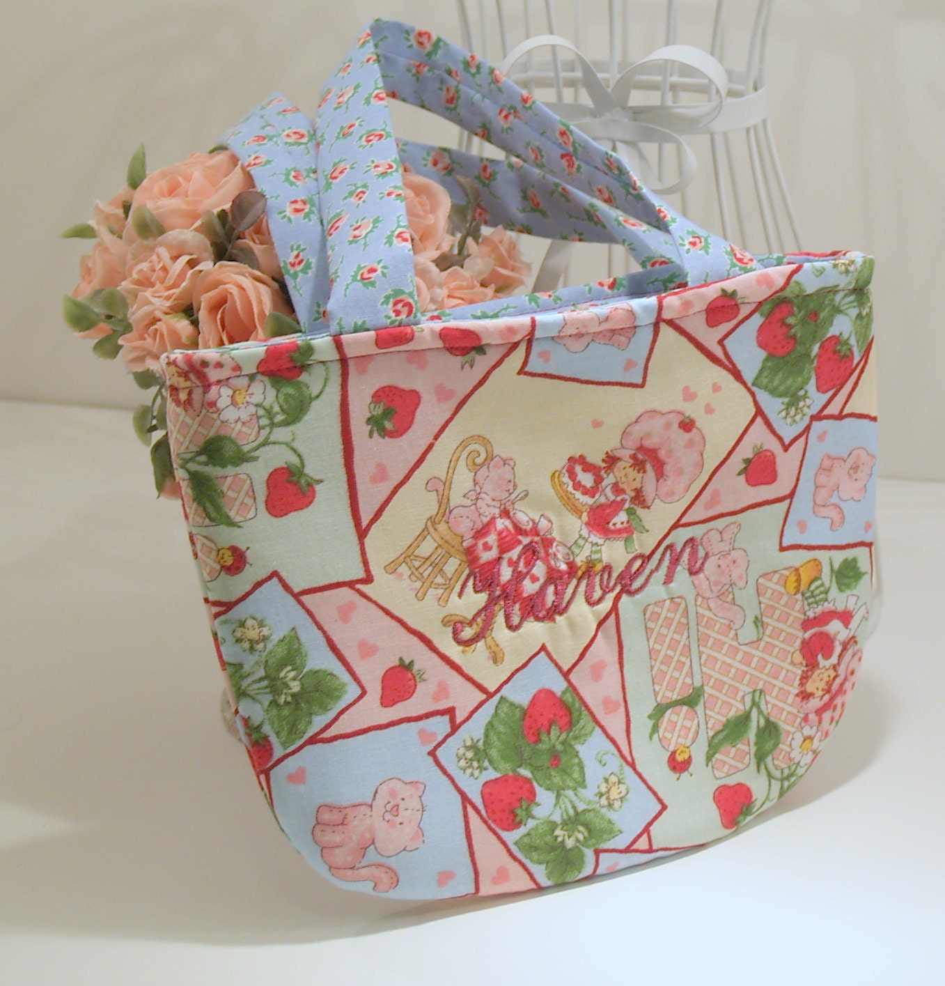 Little Girl Purse with Embroidery Strawberry Shortcake  Easter Gift  Flower Girl Wedding Birthday Gift