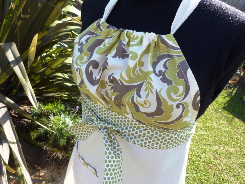 Cath Apron - green and cream