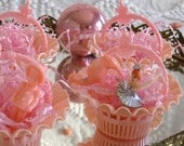 6 Darling Vintage Sweet Pink Party Favor Filigree Baskets Nut Cups