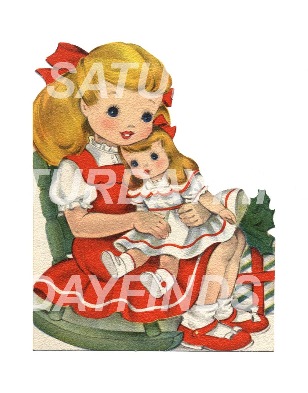 Sweet Little Girl with her Doll Single Cut Out No. 7  (of 12) Vintage Greeting Card - Digital Image Instant Download